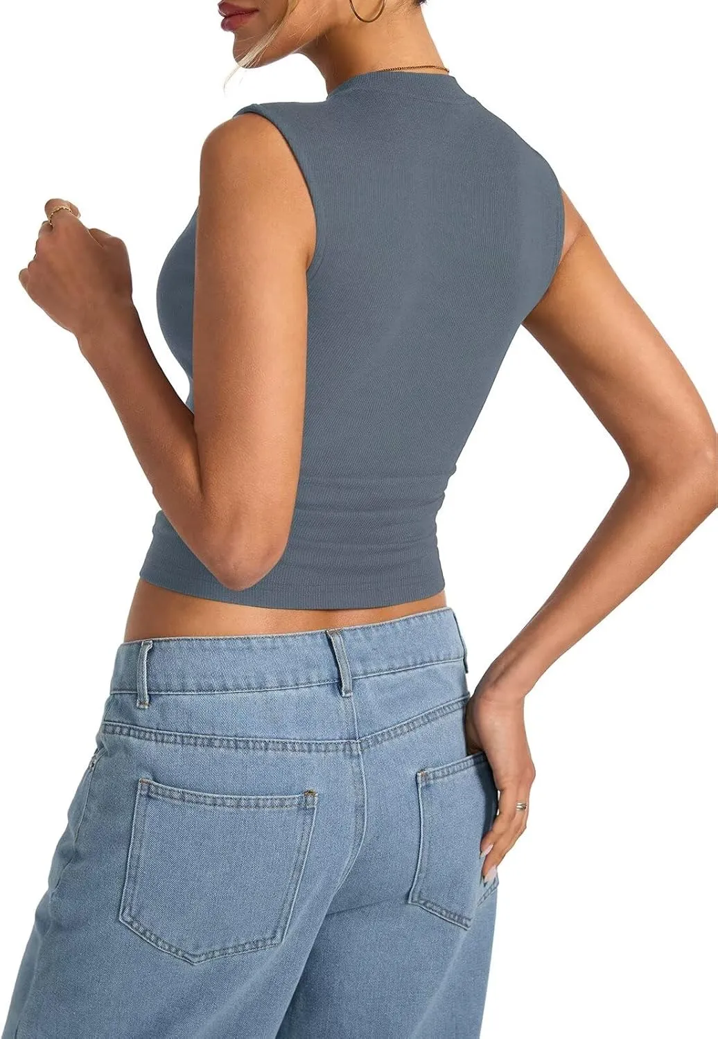 Women's Sleeveless Mock Turtle Neck Tops Fitted Ribbed Tank Top Basic Summer Shirts Spring Outfits 2025