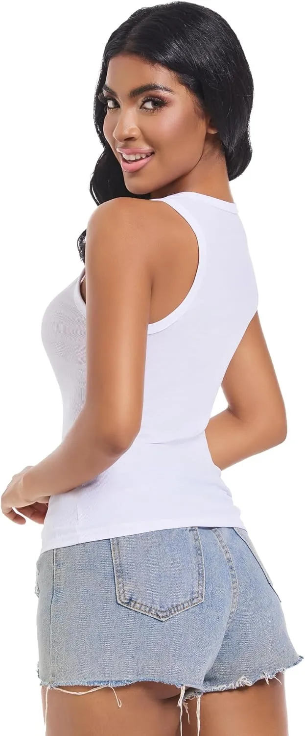Womens Sleeveless Ribbed Fitted Tank Top Racerback Crew Neck Casual Vest