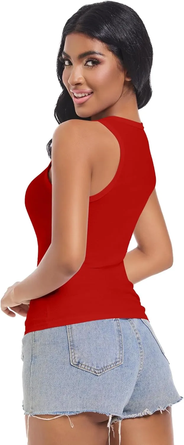 Womens Sleeveless Ribbed Fitted Tank Top Racerback Crew Neck Casual Vest