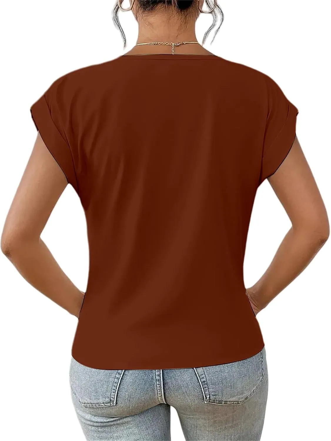 Womens Summer Tops Twist Front Shirt Cap Sleeve V Neck t-Shirts Casual Dressy Shirts Loose Fit tees Elegant Blouses