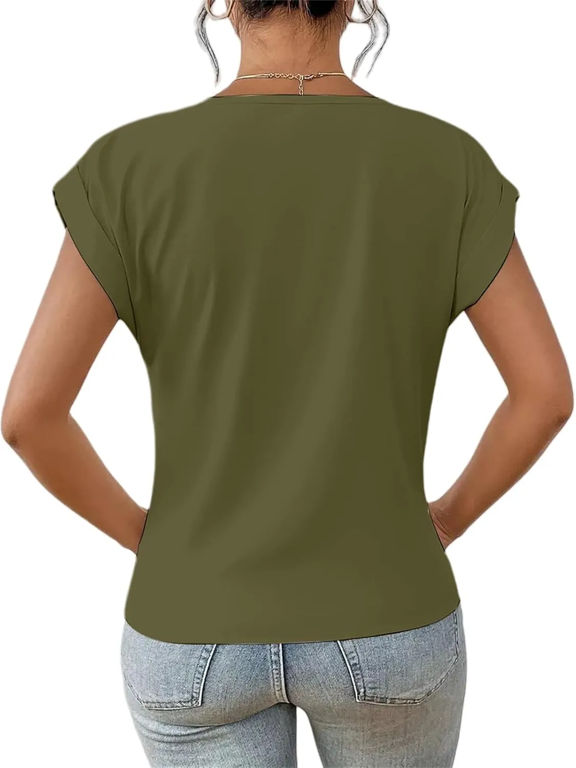 Womens Summer Tops Twist Front Shirt Cap Sleeve V Neck t-Shirts Casual Dressy Shirts Loose Fit tees Elegant Blouses