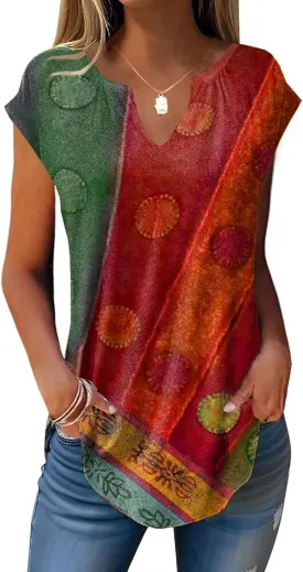 Womens Trendy Blouses Dressy Casual Summer Sleeveless T Shirts Cute Tops Floral Print Tunic Tops Blouse