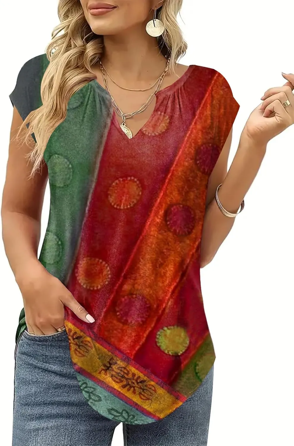 Womens Trendy Blouses Dressy Casual Summer Sleeveless T Shirts Cute Tops Floral Print Tunic Tops Blouse