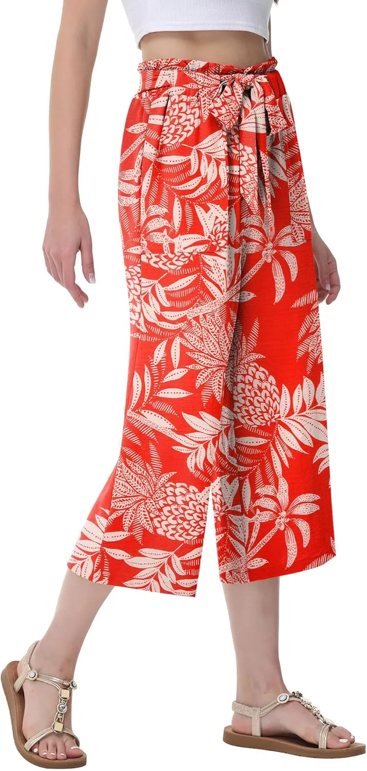 Women's Wide Leg Pants Elastic Waist Capris Pants for Women 2025 Summer Business Casual Outfits for Women