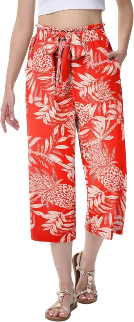 Women's Wide Leg Pants Elastic Waist Capris Pants for Women 2025 Summer Business Casual Outfits for Women
