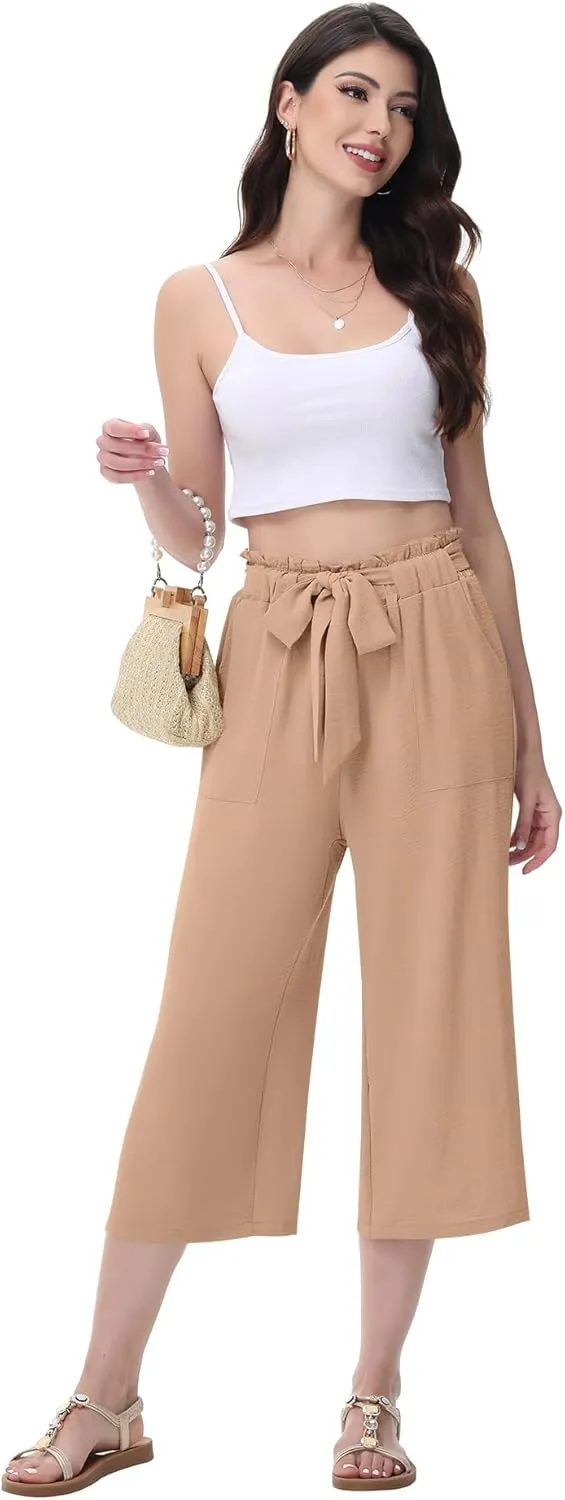Women's Wide Leg Pants Elastic Waist Capris Pants for Women 2025 Summer Business Casual Outfits for Women