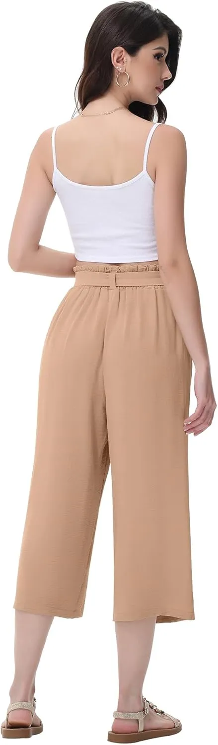 Women's Wide Leg Pants Elastic Waist Capris Pants for Women 2025 Summer Business Casual Outfits for Women