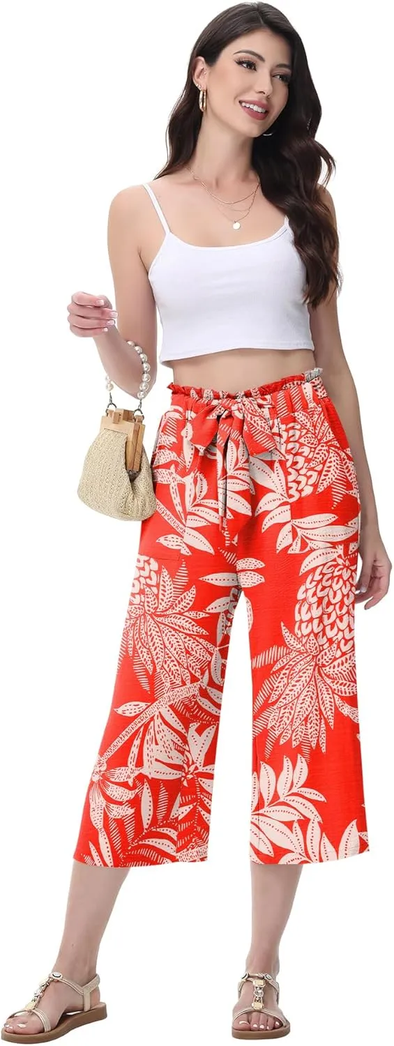 Women's Wide Leg Pants Elastic Waist Capris Pants for Women 2025 Summer Business Casual Outfits for Women