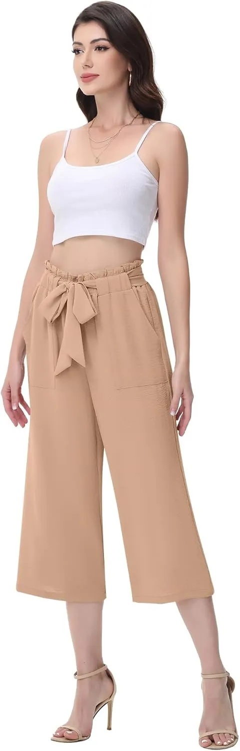 Women's Wide Leg Pants Elastic Waist Capris Pants for Women 2025 Summer Business Casual Outfits for Women