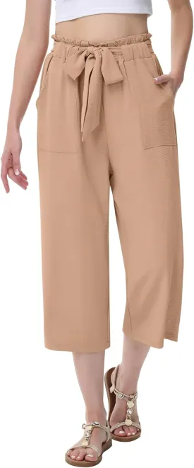 Women's Wide Leg Pants Elastic Waist Capris Pants for Women 2025 Summer Business Casual Outfits for Women