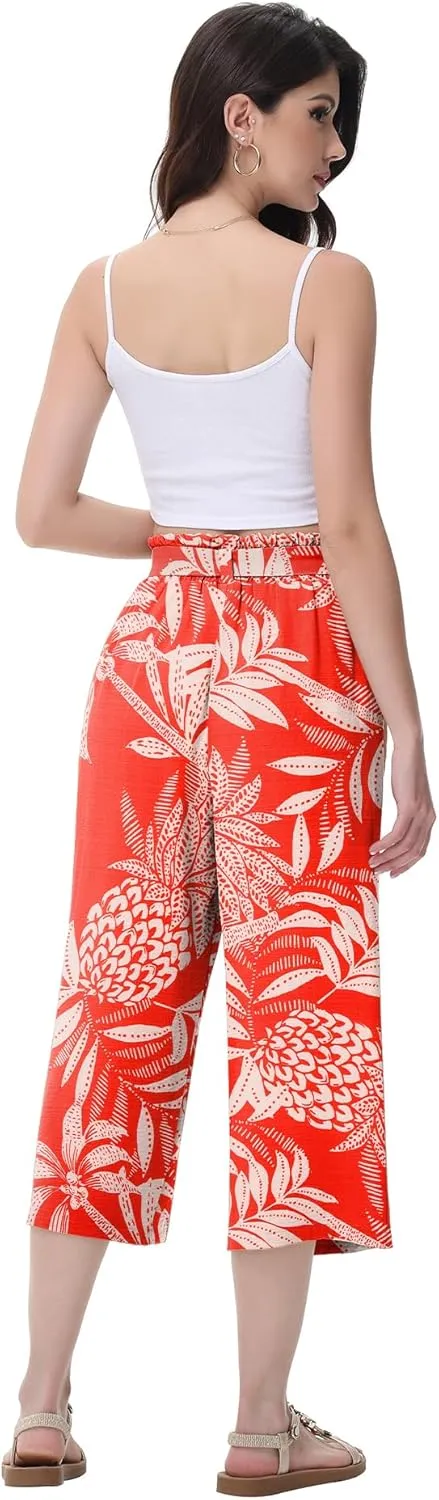 Women's Wide Leg Pants Elastic Waist Capris Pants for Women 2025 Summer Business Casual Outfits for Women