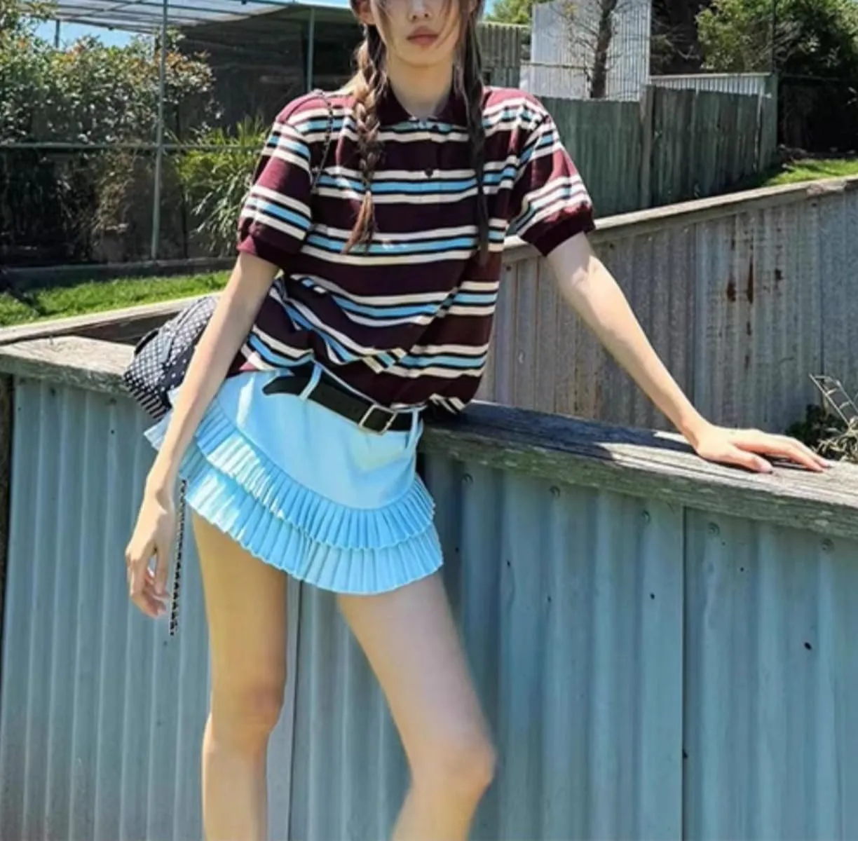 Women's Y2K Striped Rugby Shirt Collared Neck Button Up Polo Short Sleeve Vintage Tee Preppy Grunge Streetwear Top