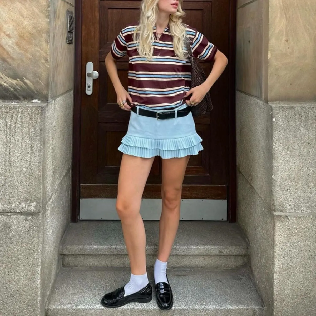 Women's Y2K Striped Rugby Shirt Collared Neck Button Up Polo Short Sleeve Vintage Tee Preppy Grunge Streetwear Top