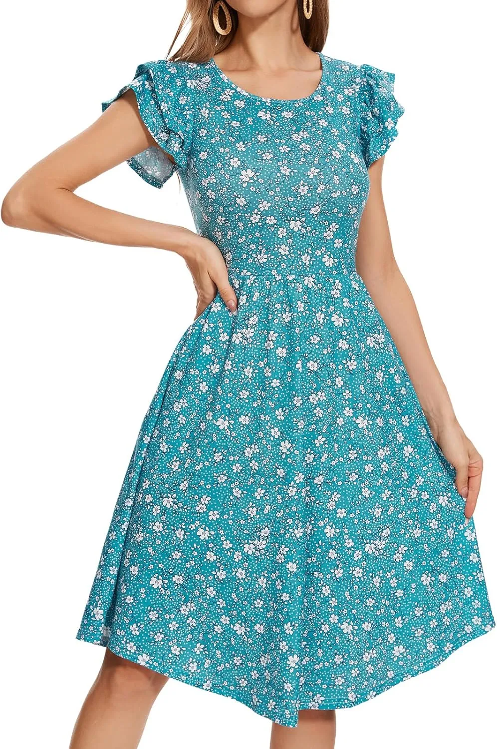 YATHON Casual Summer Dresses for Women with Pockets Crewneck Sundress