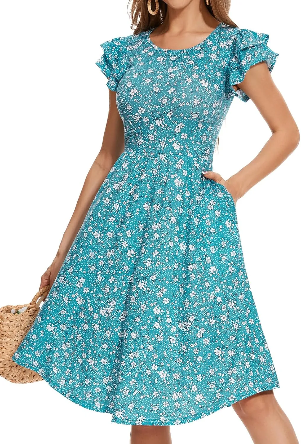 YATHON Casual Summer Dresses for Women with Pockets Crewneck Sundress