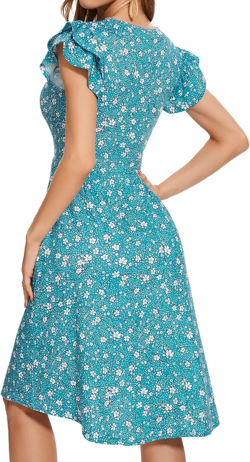 YATHON Casual Summer Dresses for Women with Pockets Crewneck Sundress