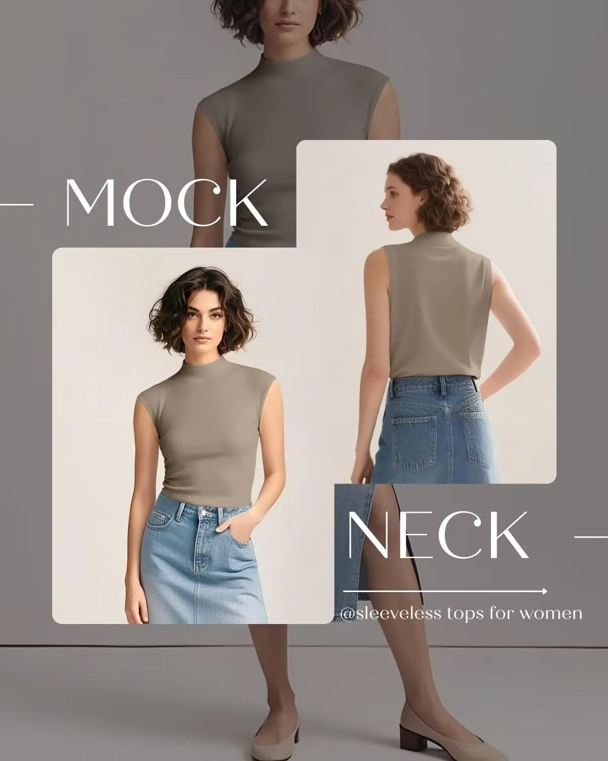 Zengjo Sleeveless Tops for Women - Mock Neck Fitted Tank Top, Ribbed Knit Layering Shirt for Work or Casual