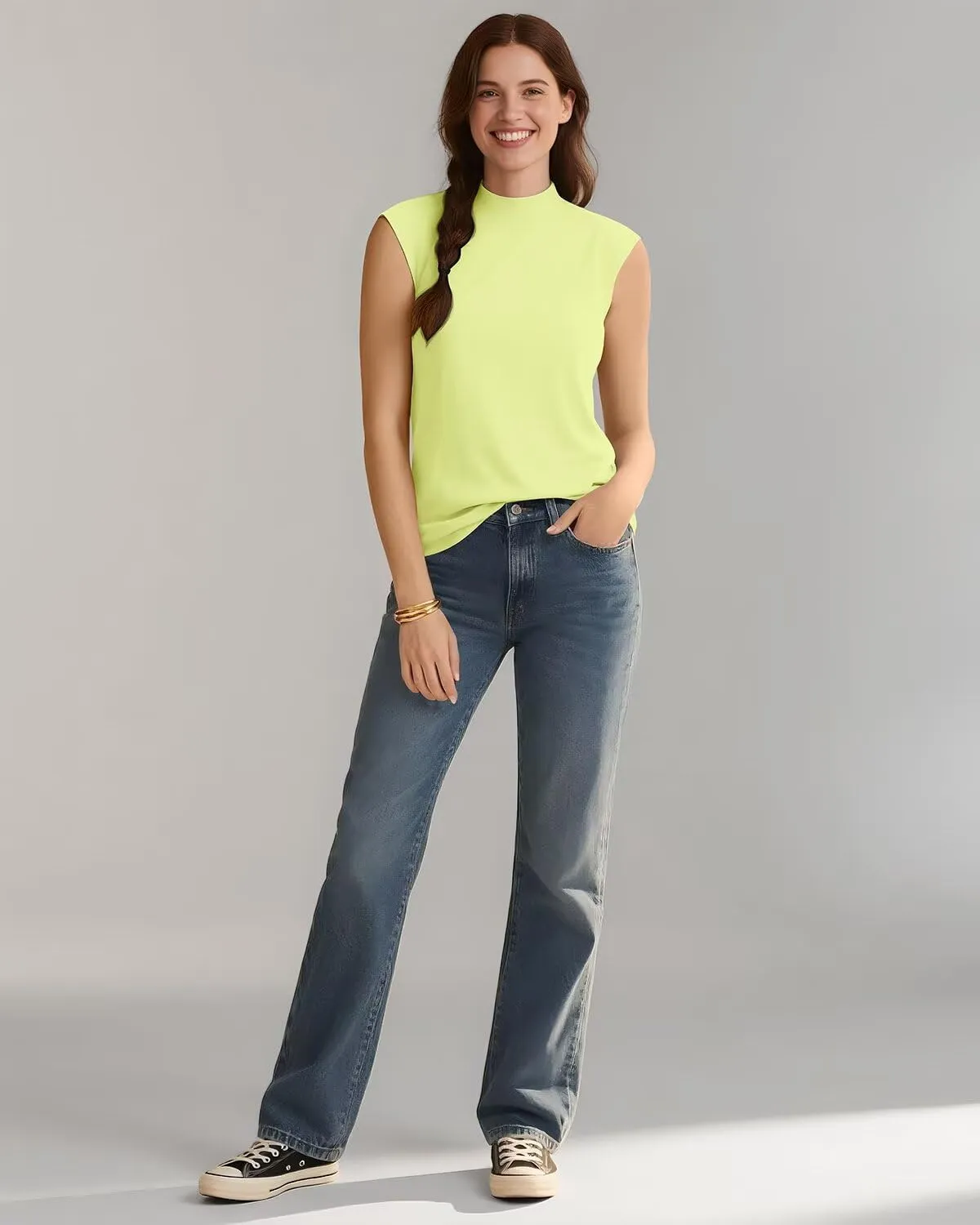 Zengjo Sleeveless Tops for Women - Mock Neck Fitted Tank Top, Ribbed Knit Layering Shirt for Work or Casual