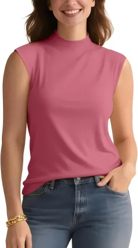 Zengjo Sleeveless Tops for Women - Mock Neck Fitted Tank Top, Ribbed Knit Layering Shirt for Work or Casual