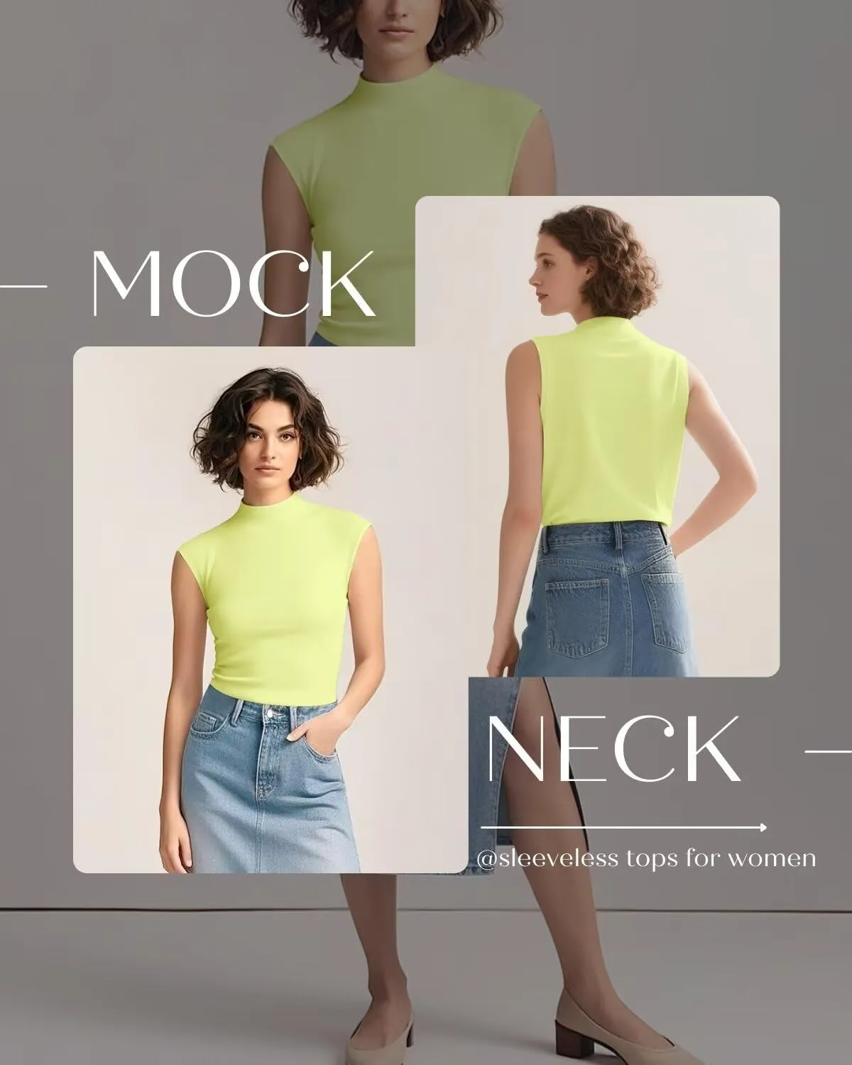 Zengjo Sleeveless Tops for Women - Mock Neck Fitted Tank Top, Ribbed Knit Layering Shirt for Work or Casual