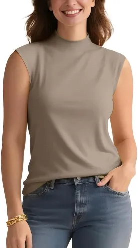 Zengjo Sleeveless Tops for Women - Mock Neck Fitted Tank Top, Ribbed Knit Layering Shirt for Work or Casual