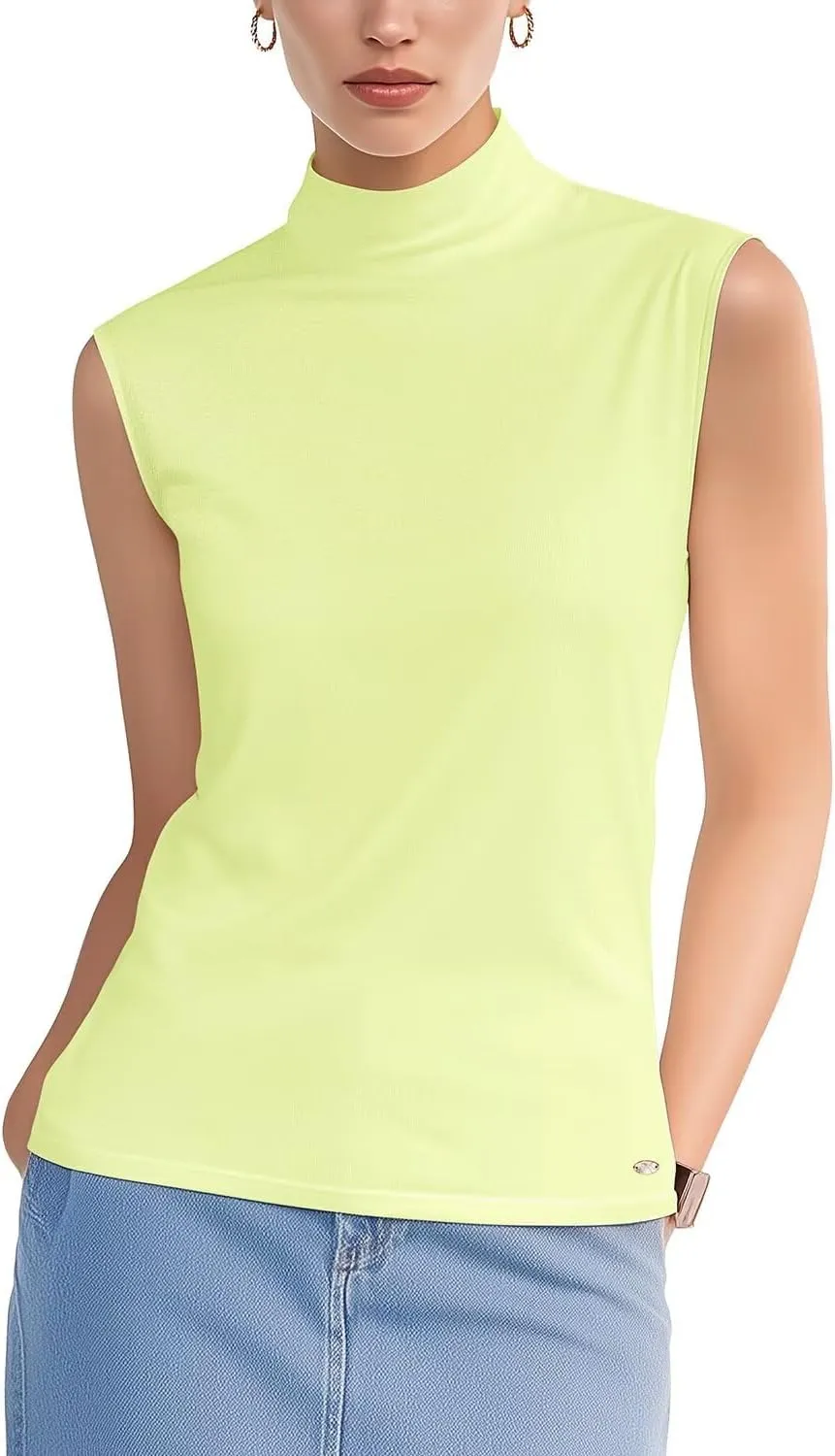 Zengjo Sleeveless Tops for Women - Mock Neck Fitted Tank Top, Ribbed Knit Layering Shirt for Work or Casual