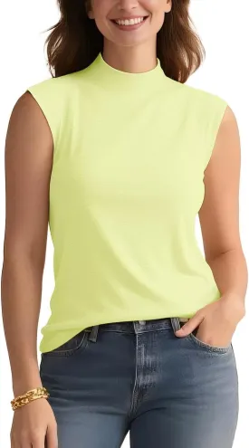 Zengjo Sleeveless Tops for Women - Mock Neck Fitted Tank Top, Ribbed Knit Layering Shirt for Work or Casual