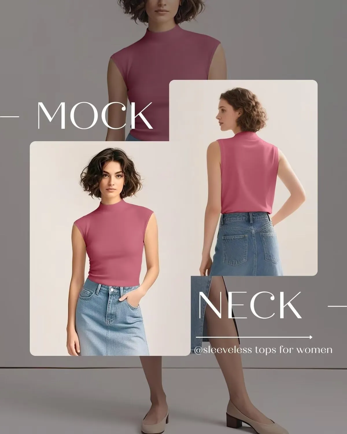 Zengjo Sleeveless Tops for Women - Mock Neck Fitted Tank Top, Ribbed Knit Layering Shirt for Work or Casual